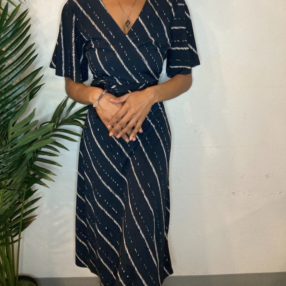 H&M - Blue/Cream Midi Dress